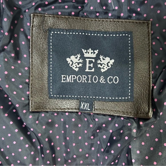 NWT Emporio &Co Dark Brown Faux Leather Jacket Coat Size XXL Fits like a Large - Picture 4 of 16